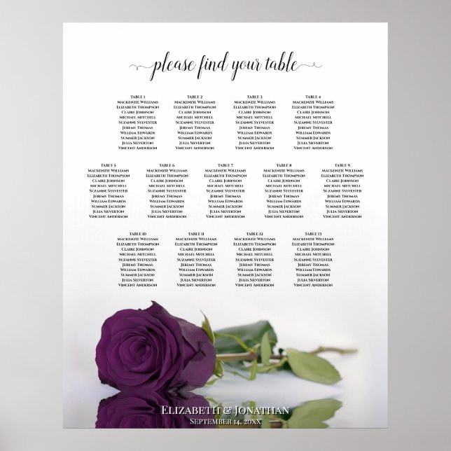 Elegante Lila Rose Pflaume 13 Tafelsitzkarte Poster (Vorne)
