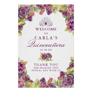 Elegante Lila Rose Quinceanera Begrüßungszeichen Poster