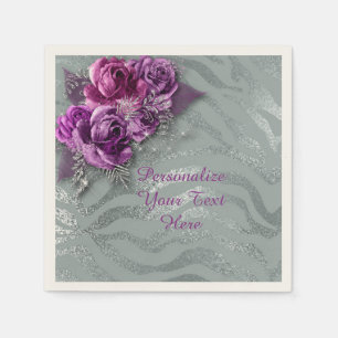 Elegante Lila Rose Silver Glitzer Personalisieren Serviette