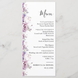 Elegante Lila Rose Wasserfarben Hochzeit der Blume Menükarte
