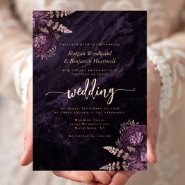 Elegante lila Rosen-Gold-Blumenhochzeit Folieneinladung