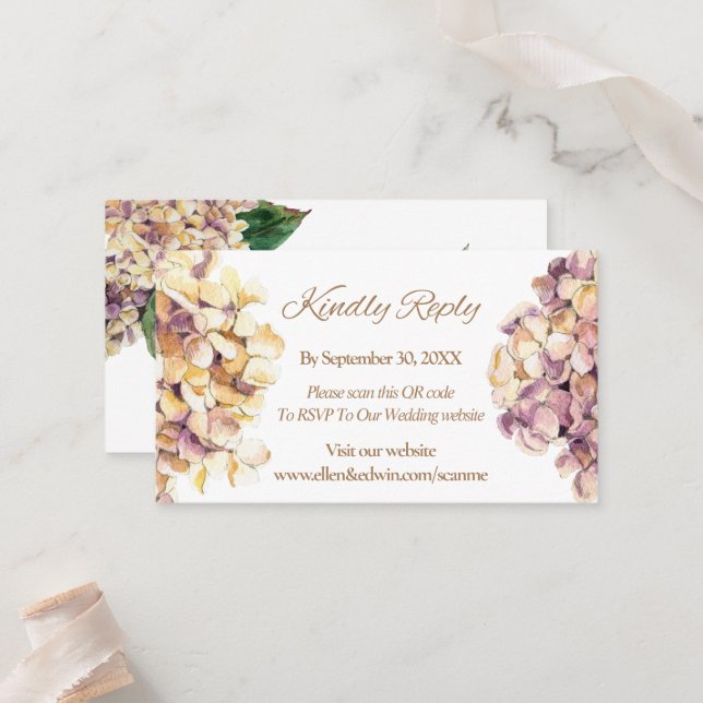 Elegante Lila Rustic Hydrangea RSVP-Karte Platzkarte (Vorderseite/Rückseite Beispiel)