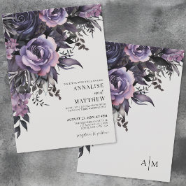 Elegante Lila Schwarze Flora Hochzeit Einladung
