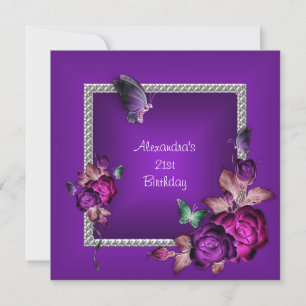 Elegante lila-silberne Juwelen-Blumen zum 21. Gebu Einladung