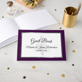 Elegante Lila Silver Winter Holiday Wedding Gästebuch