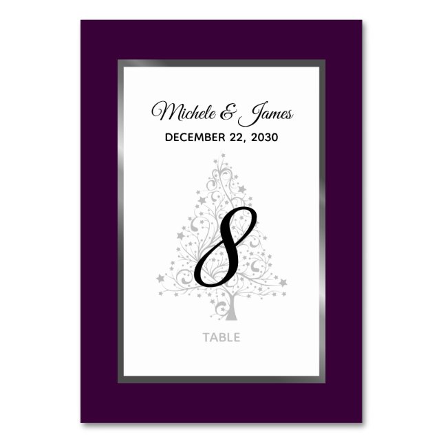 Elegante Lila Silver Winter Holiday Wedding Tischnummer (Vorderseite)