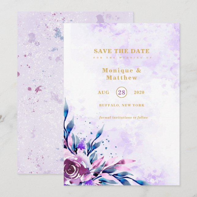 Elegante Lila Sommerpest Save the Date lädt ein Einladung (Vorne/Hinten)