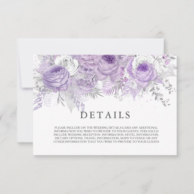 Elegante Lila Sparkle Blume Hochzeiten Details Einladung (Vorderseite)