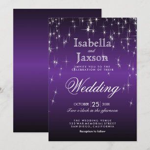 Elegante Lila Star Lights Hochzeit Einladung