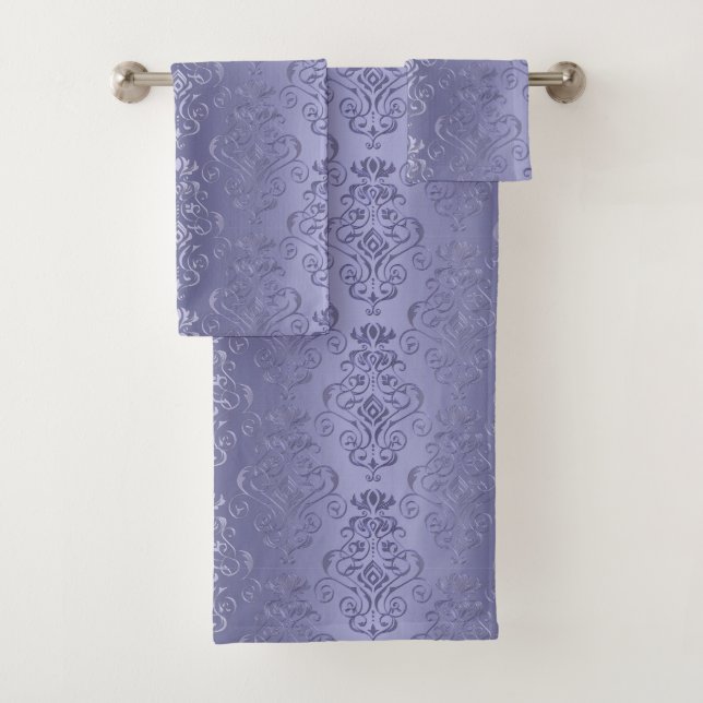 Elegante lila Steigungs-Blumendamast-Druck Badhandtuch Set (Insitu)