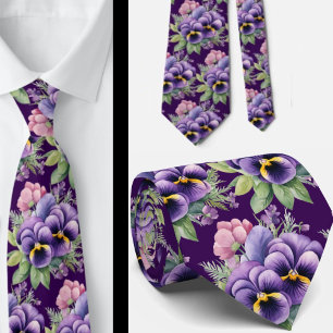 Elegante Lila Stiefmütterchen Pansy Floral Neck Ti Krawatte