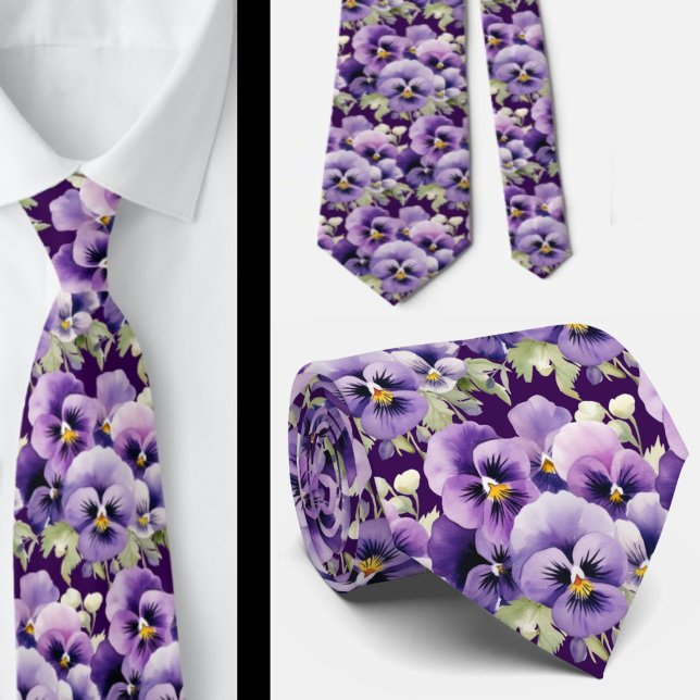 Elegante Lila Stiefmütterchen Pansy Floral Neck Ti Krawatte (Von Creator hochgeladen)