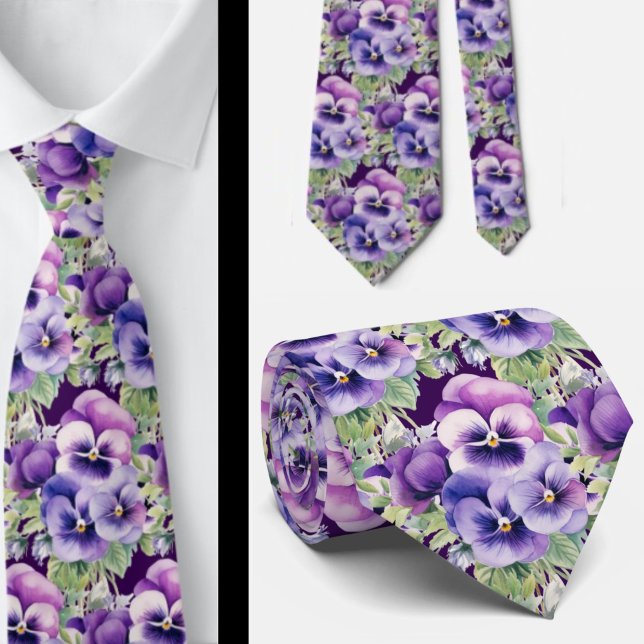 Elegante Lila Stiefmütterchen Pansy Floral Neck Ti Krawatte (Von Creator hochgeladen)