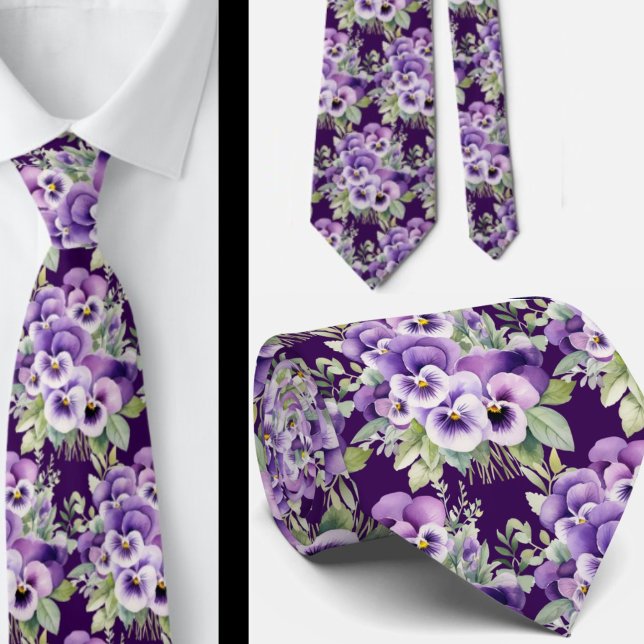Elegante Lila Stiefmütterchen Pansy Floral Neck Ti Krawatte (Von Creator hochgeladen)