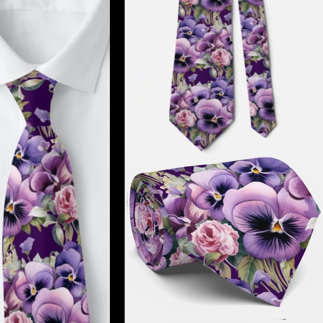 Elegante Lila Stiefmütterchen Pansy Floral Neck Ti Krawatte (Von Creator hochgeladen)