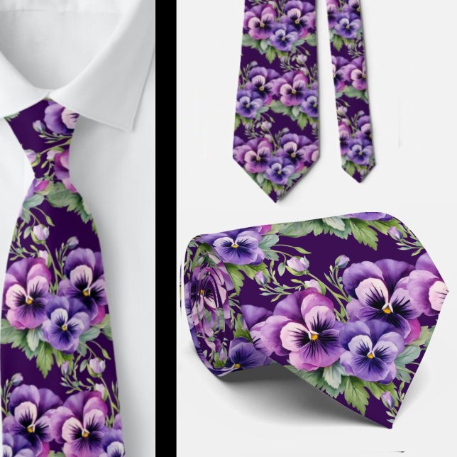 Elegante Lila Stiefmütterchen Pansy Floral Neck Ti Krawatte (Von Creator hochgeladen)