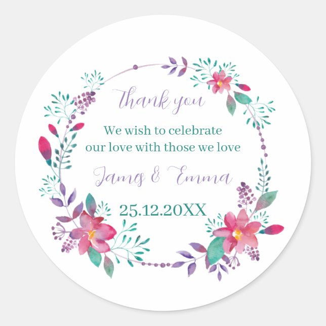 Elegante Lila Tree-Blätter Custom Wedding Runder Aufkleber (Vorderseite)