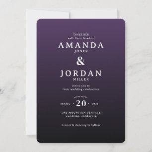 Elegante lila typografische Hochzeitseinladung Einladung