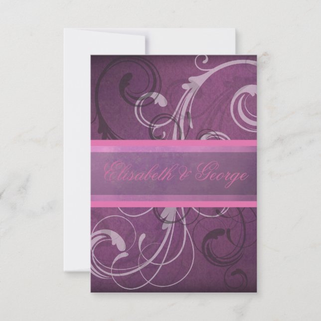 Elegante Lila UAWG-Damaskus-Wirbel RSVP Karte (Vorderseite)