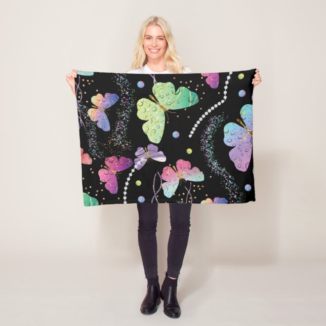 Elegante Lila und blaue Schmetterlinge Fleecedecke (Beispiel)