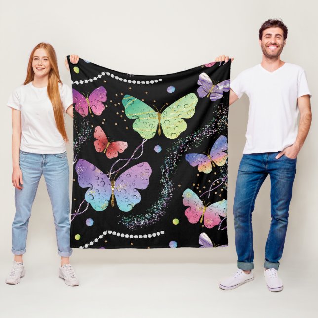 Elegante Lila und blaue Schmetterlinge Fleecedecke (Beispiel)