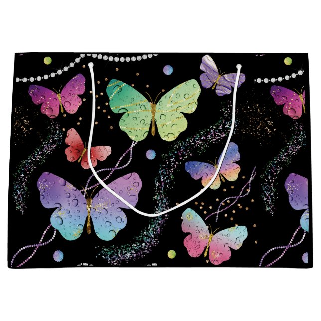 Elegante Lila und blaue Schmetterlinge Große Geschenktüte (Vorderseite)