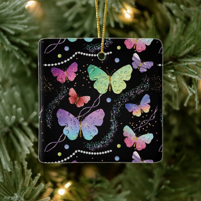 Elegante Lila und blaue Schmetterlinge Keramikornament (Baum)