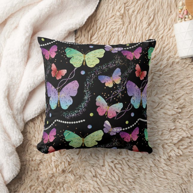 Elegante Lila und blaue Schmetterlinge Kissen (Decke)