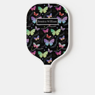 Elegante Lila und blaue Schmetterlinge Pickleball Schläger