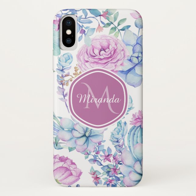 Elegante Lila und blaue, sukkulente Blüte mit Name Case-Mate iPhone Hülle (Rückseite)
