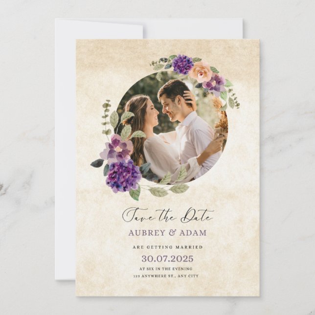 Elegante Lila und braune Rustikale Hochzeit. Einladung (Vorderseite)