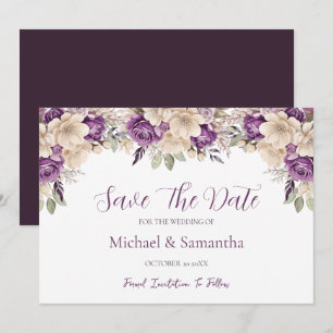 Elegante lila und elfenbeinfarbene Hochzeitsrose Save The Date