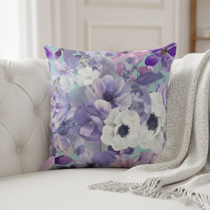 Elegante Lila und gewalttätige Wildblumen und Himm Kissen