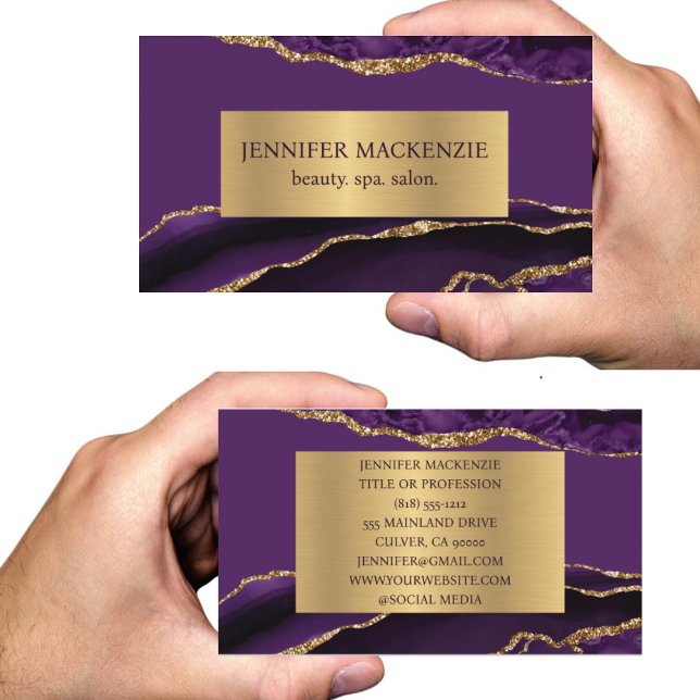 Elegante Lila und Gold Agate Business Card Visitenkarte (Von Creator hochgeladen)