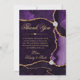 Elegante Lila und Gold Glitzer Agate Wedding Dankeskarte
