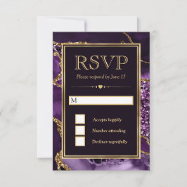 Elegante Lila und Gold Glitzer Agate Wedding RSVP Karte