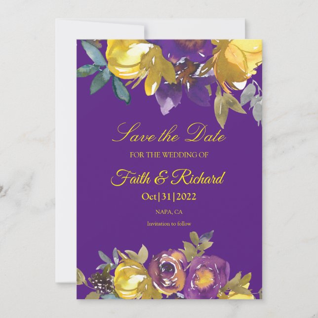 Elegante Lila und Gold-Hochzeit im Herbst Save the Save The Date (Vorderseite)