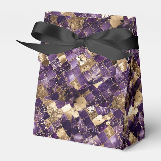 Elegante Lila- und Gold-Metallic-Checkerboard Geschenkschachtel (Vorderseite)