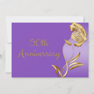 Elegante lila und goldene Einladungen zum 50. Gebu
