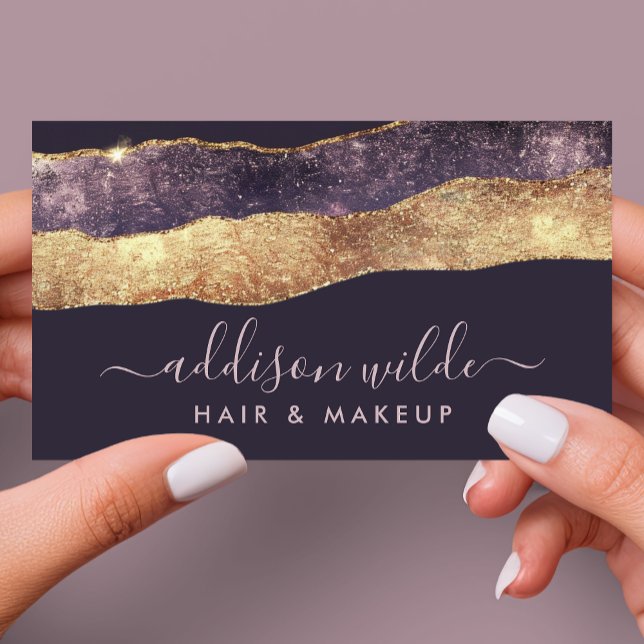 Elegante Lila und goldene Trendy Moderne Schrift Visitenkarte (Von Creator hochgeladen)