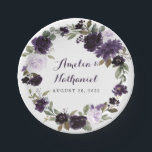 Elegante Lila und goldgrüne Blütenhochzeit Pappteller<br><div class="desc">Das Design besticht durch helle und dunkle lila Farbtöne der Aquarellfarben-Rose und die Blume der Pionierarbeit über den botanischen Eukalyptus und andere elegante Grünelemente, die einen Kranz bilden. Das Design besticht durch Vintage Blattelemente, die dem Gesamtdesign noch mehr Eleganz verleihen. Sehen Sie sich den Sammellink auf dieser Seite an, um...</div>