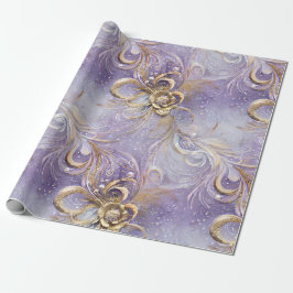 Elegante Lila und goldverwirbelte Feathered Beaded Geschenkpapier