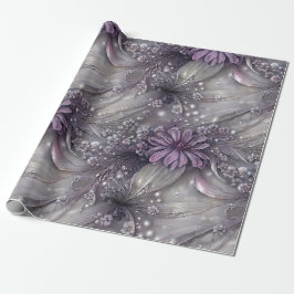 Elegante Lila und graue Blüten, Perlen und leichte Geschenkpapier