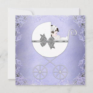 Elegante Lila und Gray Baby Girl Dusche Einladung