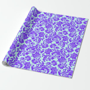 Elegante lila und hellblaue florale Damastmuster Geschenkpapier