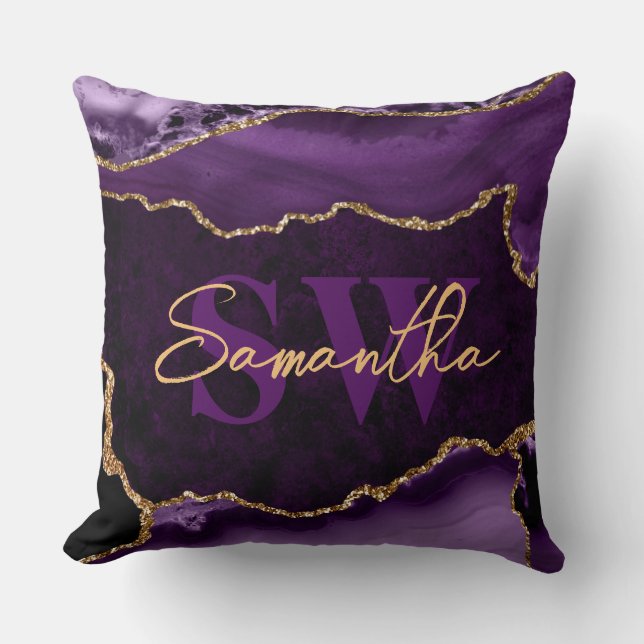 Elegante Lila und Imitate Gold Glitzer Kissen (Vorderseite)