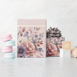 Elegante Lila und pfirsichfarbene Blüte Geschenkpapier