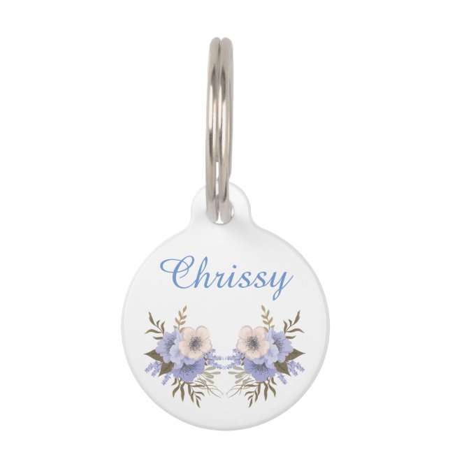 Elegante Lila und rosa Blume Personalisiert Haustiermarke (Vorderseite)