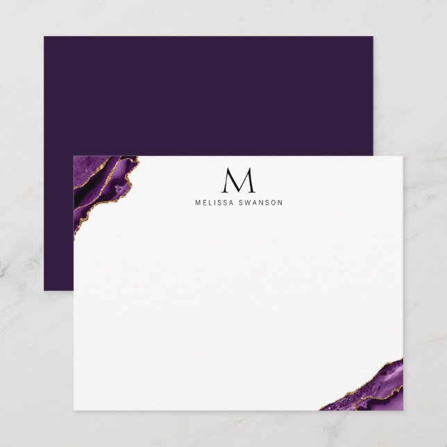 elegante lila und Rose-Gold-Monogrammkarte Mitteilungskarte (Vorne/Hinten)