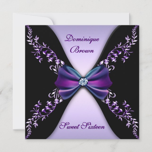 Elegante Lila und schwarze Einladung mit Diamond B (Vorderseite)